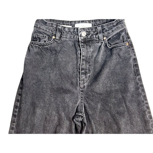 MNG Denim Womens High Rise Wide Leg Frayed Hem Jeans in Black Size 1 - Picture 5 of 7